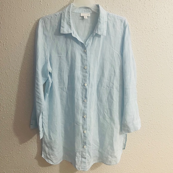 j. jill Love Linen Button Down Long Sleeve Shirt Light Blue Size M - Picture 2 of 9